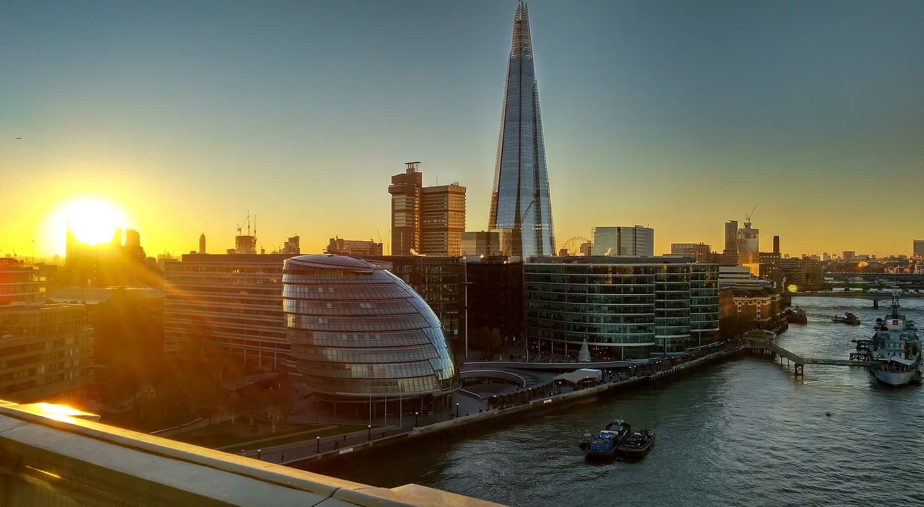 City skyline at sunset